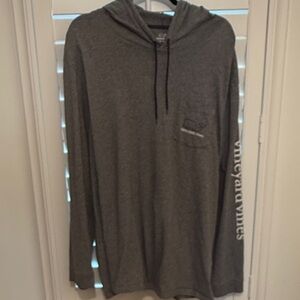 Vineyard Vines Men's Charcoal Hooded Long-Sleeve Shirt with Sleeve Logo